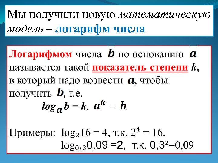 Мы получили новую математическую модель – логарифм числа. 