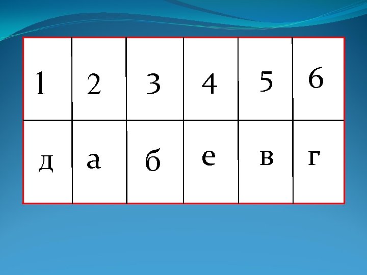 1 2 3 д а б 4 5 6 е в г 