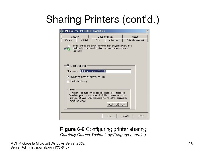 Sharing Printers (cont’d. ) Figure 6 -8 Configuring printer sharing Courtesy Course Technology/Cengage Learning