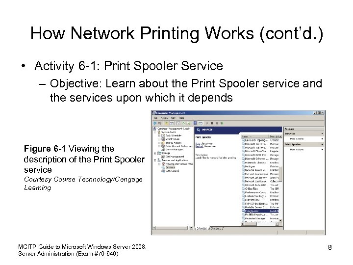 How Network Printing Works (cont’d. ) • Activity 6 -1: Print Spooler Service –