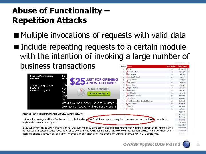 Abuse of Functionality – Repetition Attacks <Multiple invocations of requests with valid data <Include