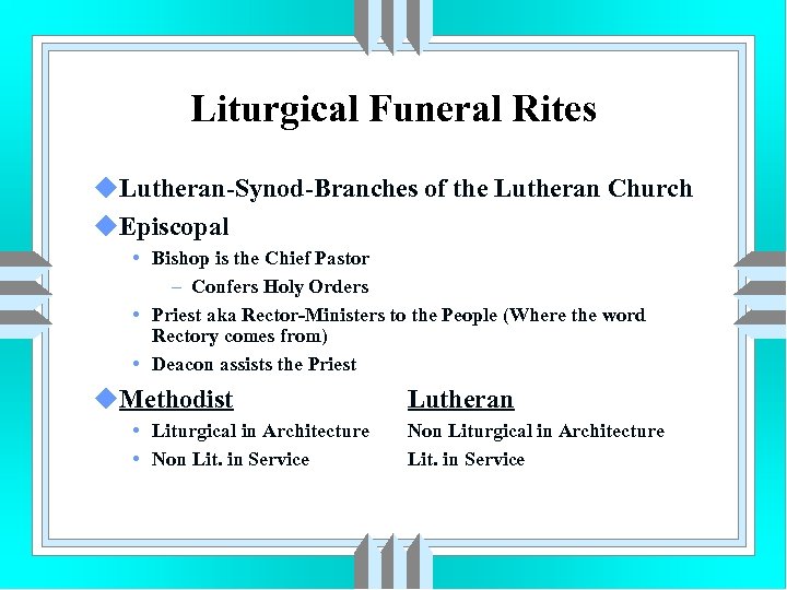 Liturgical Funeral Rites u. Lutheran-Synod-Branches of the Lutheran Church u. Episcopal • Bishop is