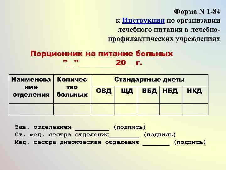     Форма N 1 -84     к Инструкции