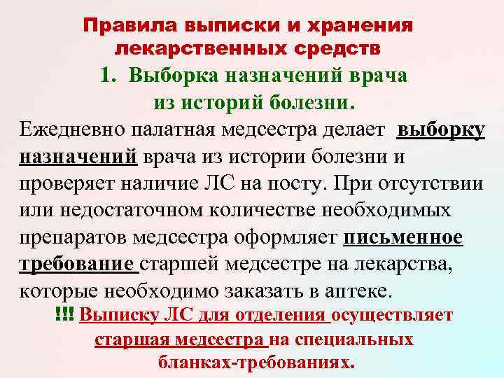 Раздача и введение лекарственных средств по индивидуальной схеме алгоритм