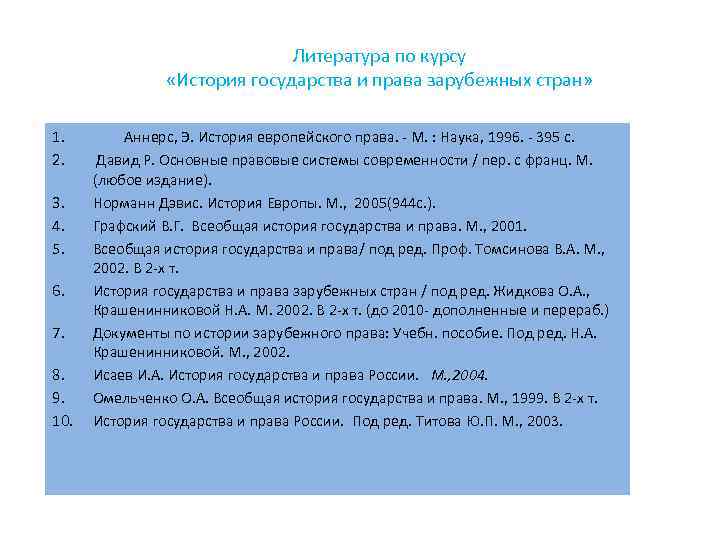      Литература по курсу    «История государства и