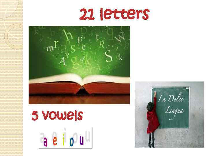   21 letters 5 vowels 