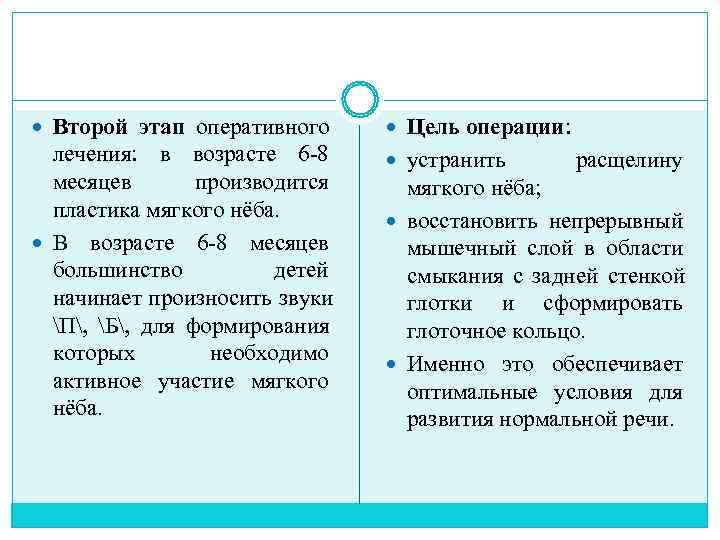  Второй этап оперативного  Цель операции:  лечения:  в возрасте 6 8