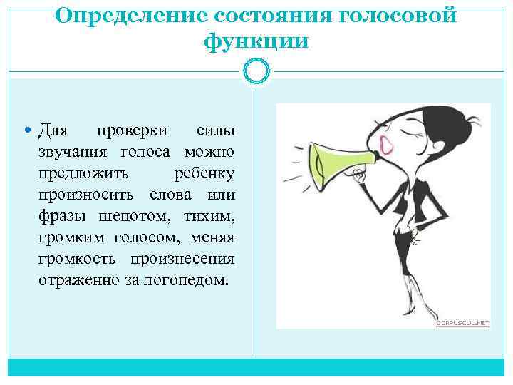   Определение состояния голосовой    функции Для  проверки силы 