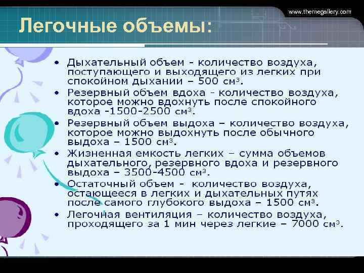     www. themegallery. com  Легочные объемы: 