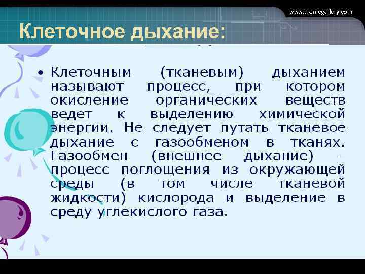      www. themegallery. com  Клеточное дыхание: 