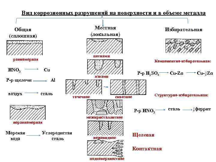   Вид коррозионных разрушений на поверхности и в объеме металла Общая  