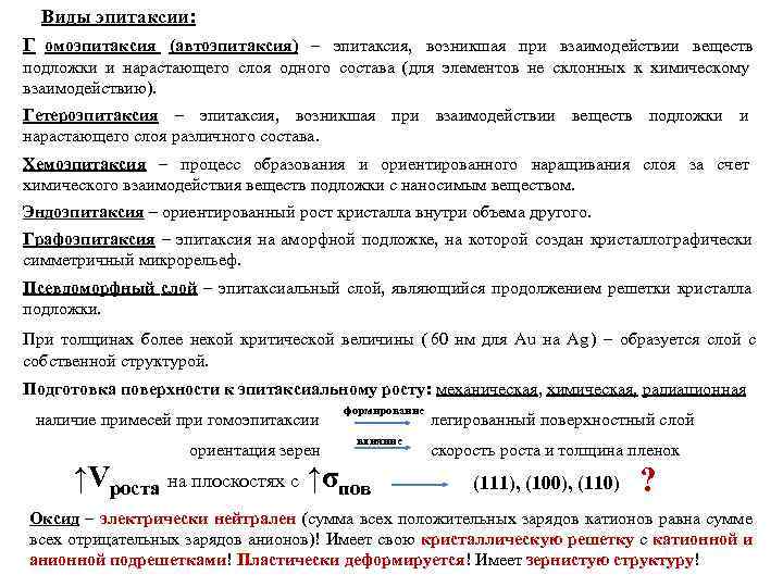  Виды эпитаксии: Г омоэпитаксия (автоэпитаксия) – эпитаксия,  возникшая при взаимодействии веществ 
