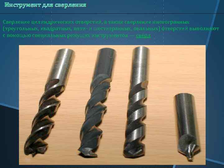 Инструмент для сверления Сверление цилиндрических отверстий, а также сверление многогранных (треугольных, квадратных, пяти- и