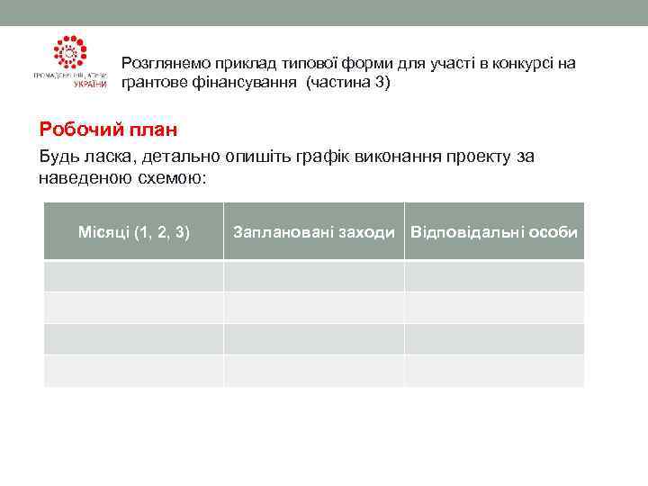    Розглянемо приклад типової форми для участі в конкурсі на  грантове