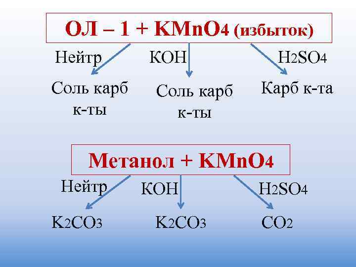  ОЛ – 1 + KMn. O 4 (избыток) Нейтр  КОН  H