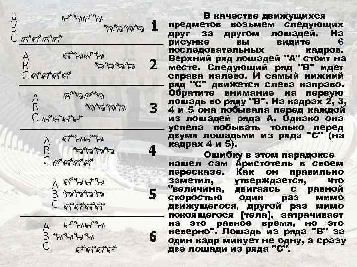   В качестве движущихся предметов возьмем следующих друг за другом лошадей. На рисунке