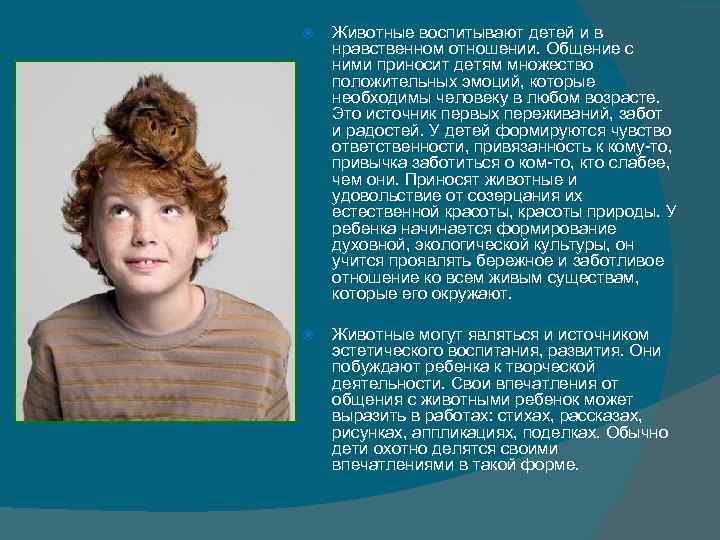 Животные воспитывают детей и в нравственном отношении. Общение с ними приносит детям Животные воспитывают детей и в нравственном отношении. Общение с ними приносит детям