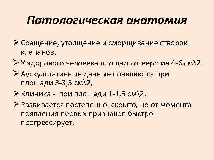   Патологическая анатомия Ø Сращение, утолщение и сморщивание створок  клапанов. Ø У