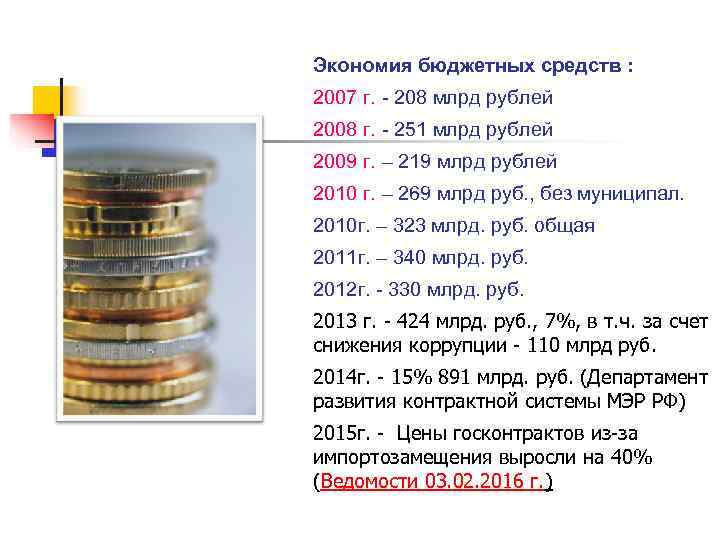 Повышение эффективности госзакупок    Экономия бюджетных средств :    2007