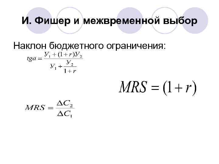  И. Фишер и межвременной выбор Наклон бюджетного ограничения: 