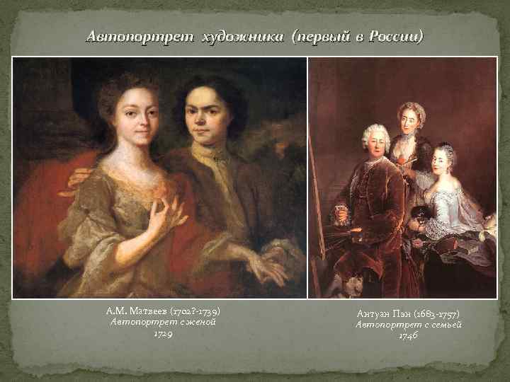 Автопортрет художника (первый в России)  А. М. Матвеев (1702? -1739)  Антуан Пэн