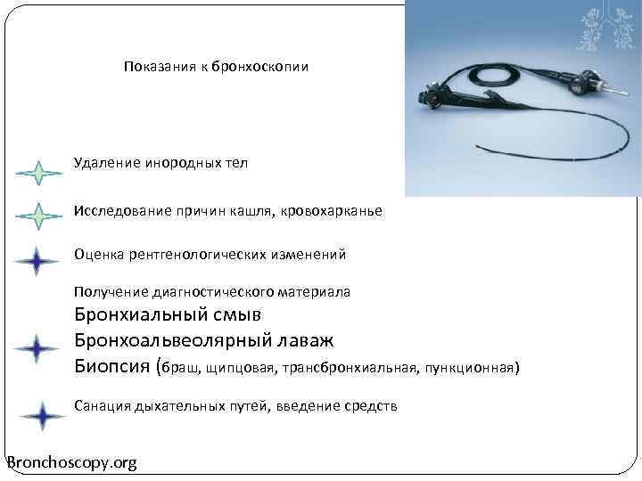    Показания к бронхоскопии   Удаление инородных тел  Исследование причин