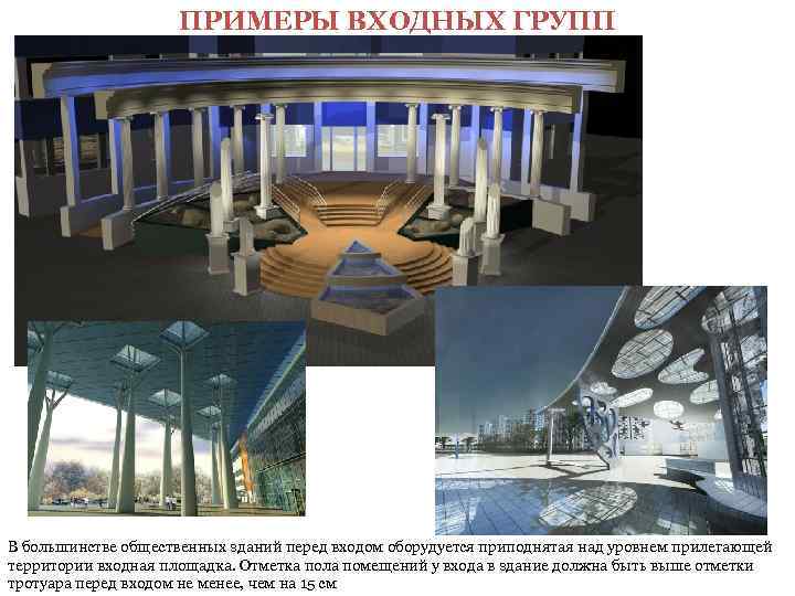      ПРИМЕРЫ ВХОДНЫХ ГРУПП В большинстве общественных зданий перед входом
