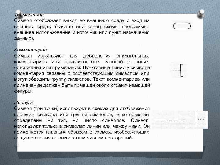 Терминатор Символ отображает выход во внешнюю среду и вход из внешней среды (начало или