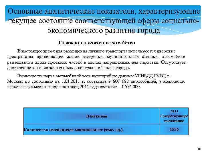 Основные аналитические показатели, характеризующие текущее состояние соответствующей сферы социально- экономического развития города Основные аналитические показатели, характеризующие текущее состояние соответствующей сферы социально- экономического развития города