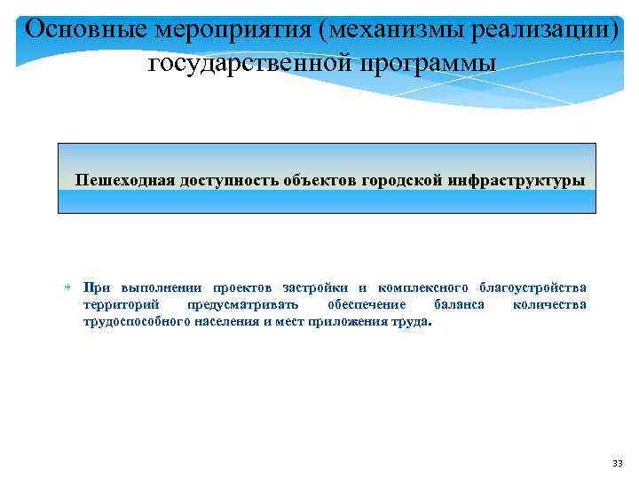 Основные мероприятия (механизмы реализации) государственной программы Пешеходная доступность объектов городской инфраструктуры Основные мероприятия (механизмы реализации) государственной программы Пешеходная доступность объектов городской инфраструктуры