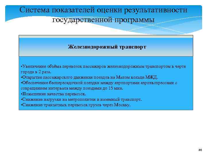Система показателей оценки результативности государственной программы Железнодорожный транспорт Система показателей оценки результативности государственной программы Железнодорожный транспорт