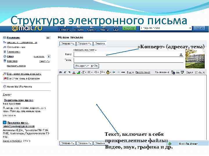 В каком поле указываются адреса получателей при отправке электронного письма кому тема от кого файлы