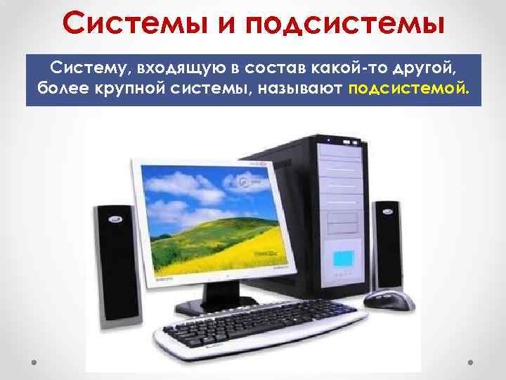  Системы и подсистемы Систему, входящую в состав какой-то другой, более крупной системы, называют