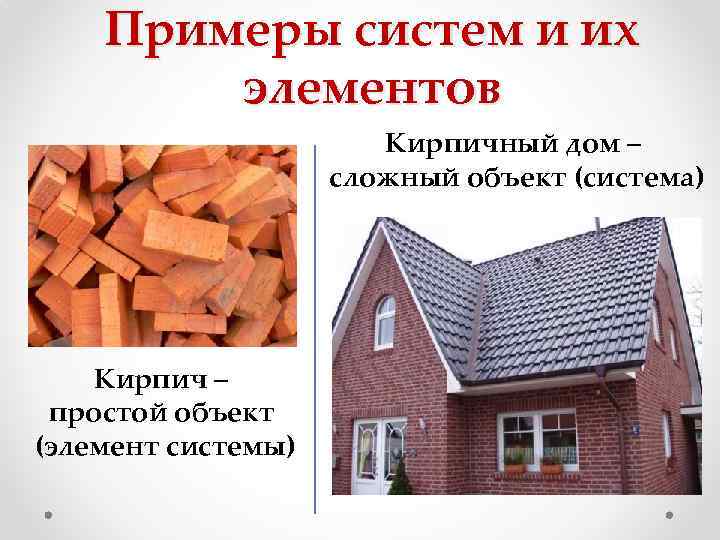   Примеры систем и их   элементов    Кирпичный дом