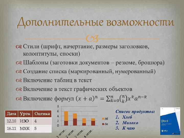   Дополнительные возможности       8 Дата Урок 