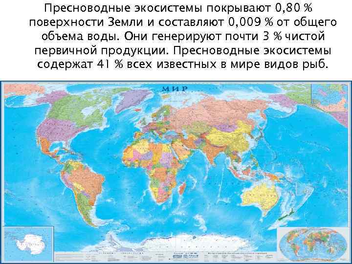  Пресноводные экосистемы покрывают 0, 80 % поверхности Земли и составляют 0, 009 %