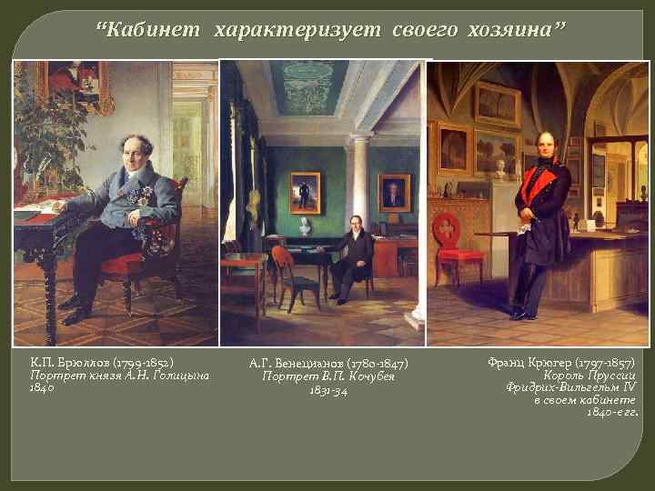    “Кабинет характеризует своего хозяина” К. П. Брюллов (1799 -1852) А. Г.