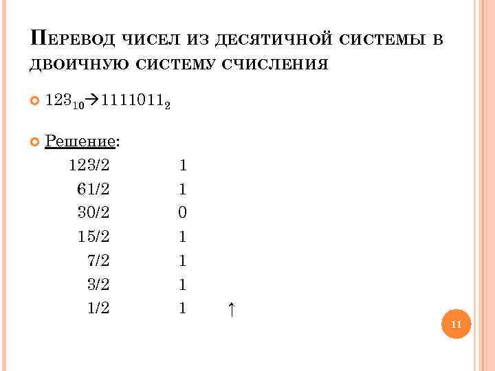 Перевести число в десятичную систему счисления. Перевести десятичное число в двоичную систему счисления.