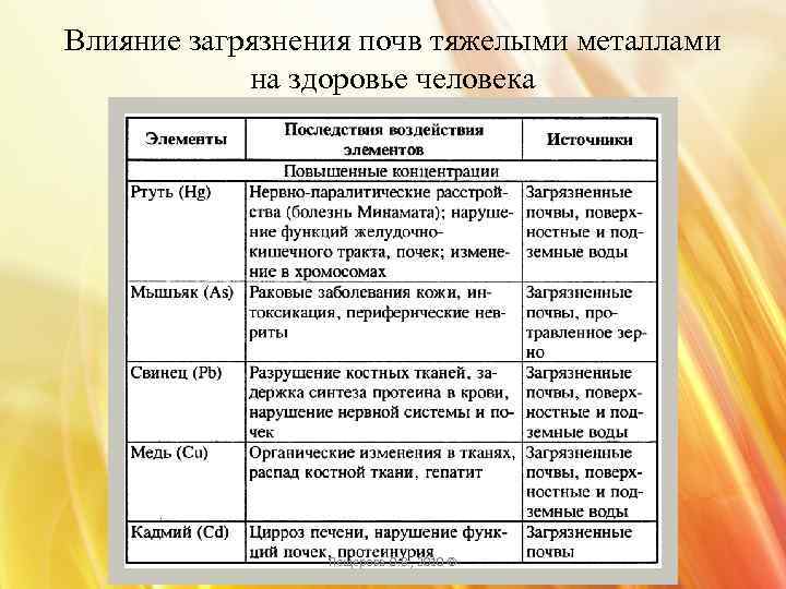 Влияние загрязнения почв тяжелыми металлами   на здоровье человека    