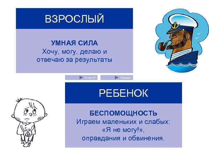  ВЗРОСЛЫЙ УМНАЯ СИЛА Хочу, могу, делаю и отвечаю за результаты   