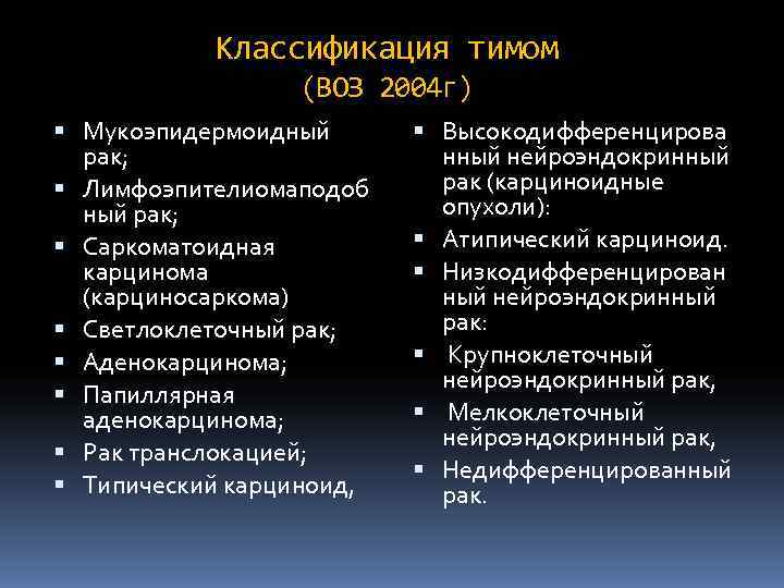   Классификация тимом    (ВОЗ 2004 г)  Мукоэпидермоидный  