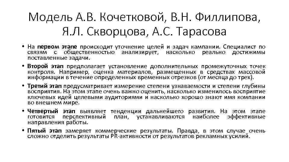 Модель А. В. Кочетковой, В. Н. Филлипова, Я. Л. Скворцова, А. С. Тарасова •