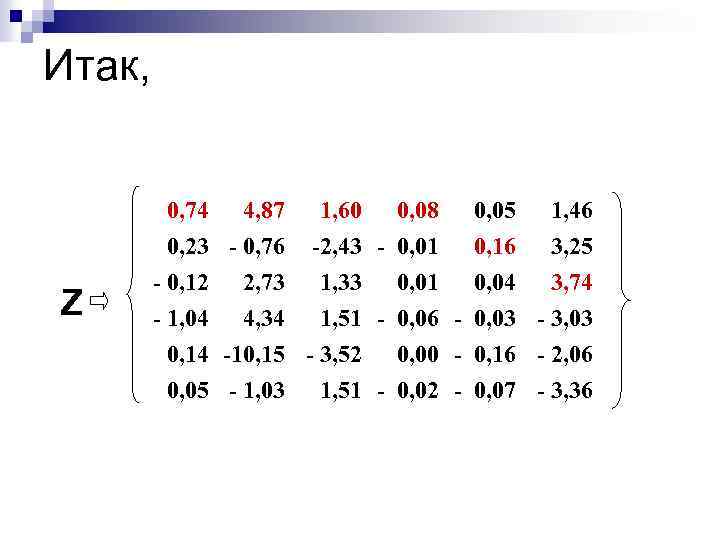 Итак, Z 0, 74 4, 87 1, 60 0, 08 0, 05 1, 46