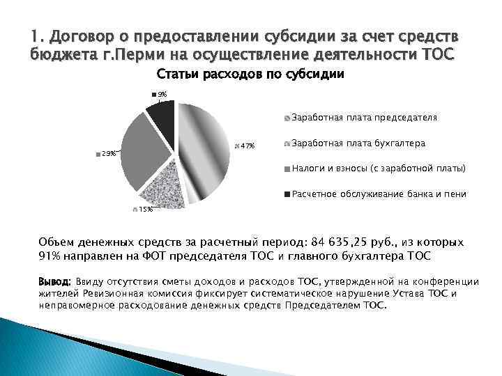 1. Договор о предоставлении субсидии за счет средств бюджета г. Перми на осуществление деятельности