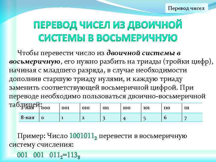 Восьмеричное число в двоичное. Перевести число из двоичной системы в восьмеричную. Как перевести число из двоичной системы в восьмеричную. Калькулятор из двоичной в восьмеричную. Разряды в двоичной системе.