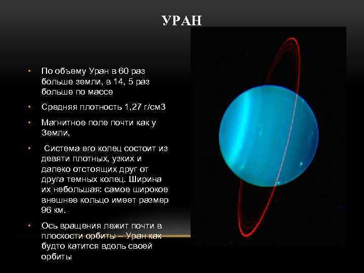 УРАН • По объему Уран в 60 раз больше земли, в 14, 5 раз