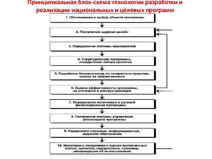 Принципиальная блок-схема технологии разработки и реализации национальных и целевых программ 