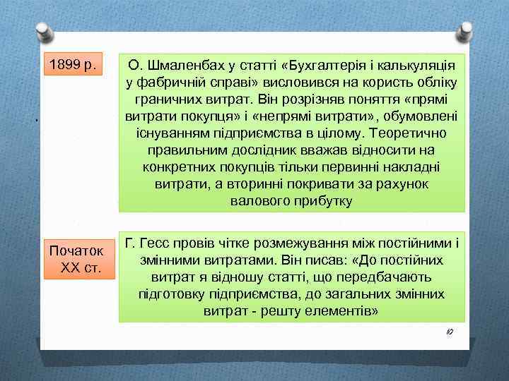 1899 р. . Початок ХХ ст. О. Шмаленбах у статті «Бухгалтерія і калькуляція у