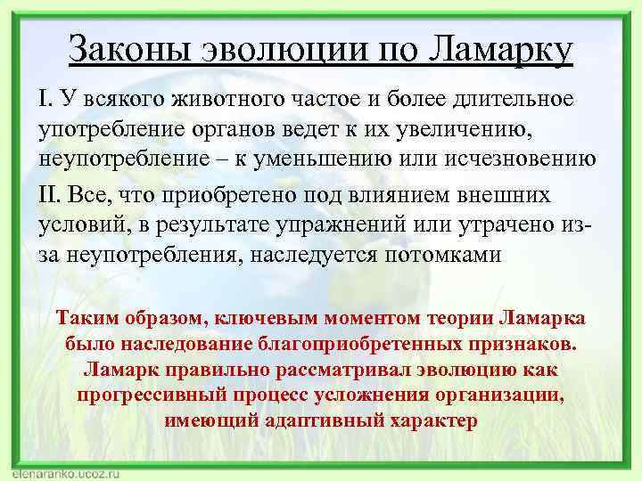 Законы эволюции по Ламарку I. У всякого животного частое и более длительное употребление органов