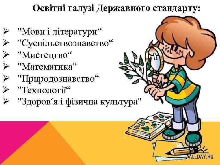 Освітні галузі Державного стандарту: Ø Ø Ø Ø 